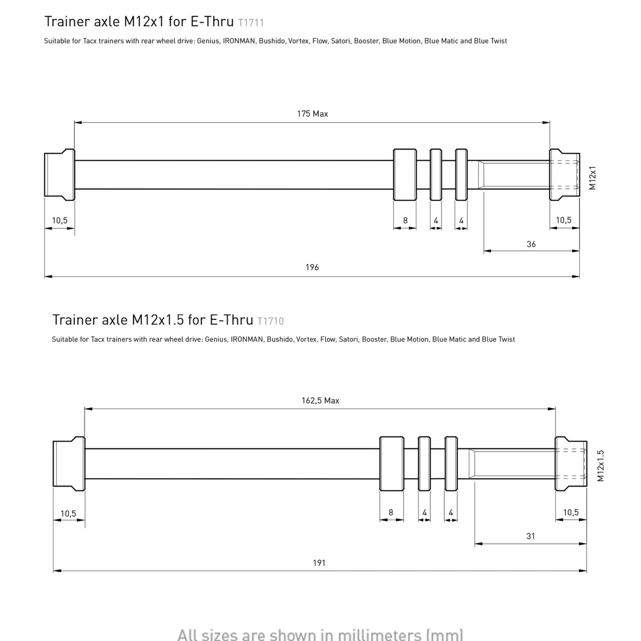Flash Sale tacx , E-Thru Axle Skewer 12 Mm X 1 Rear Wheel, Sykkelrulleaksling