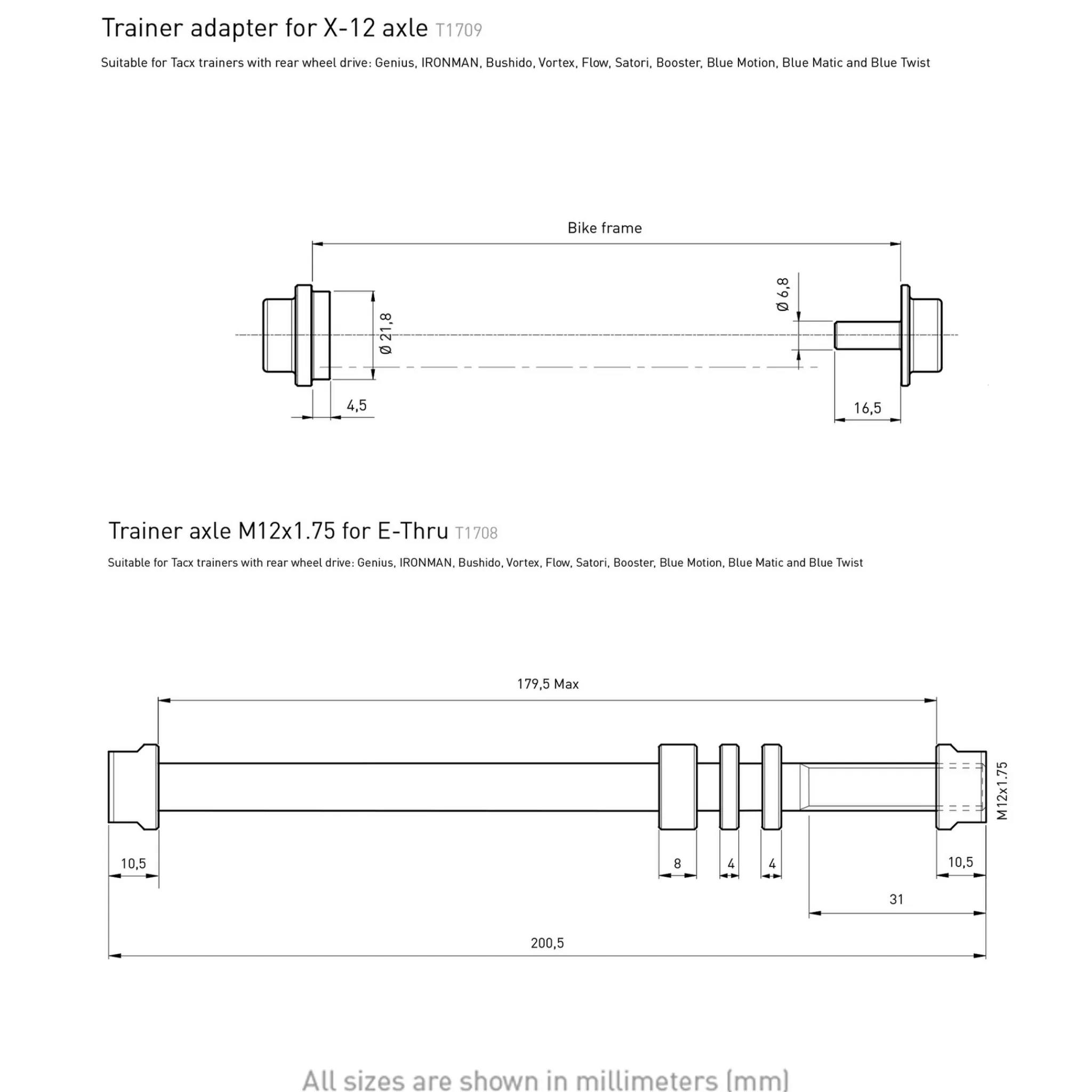 Flash Sale tacx , E-Thru Axle Skewer 12 Mm X 1 Rear Wheel, Sykkelrulleaksling
